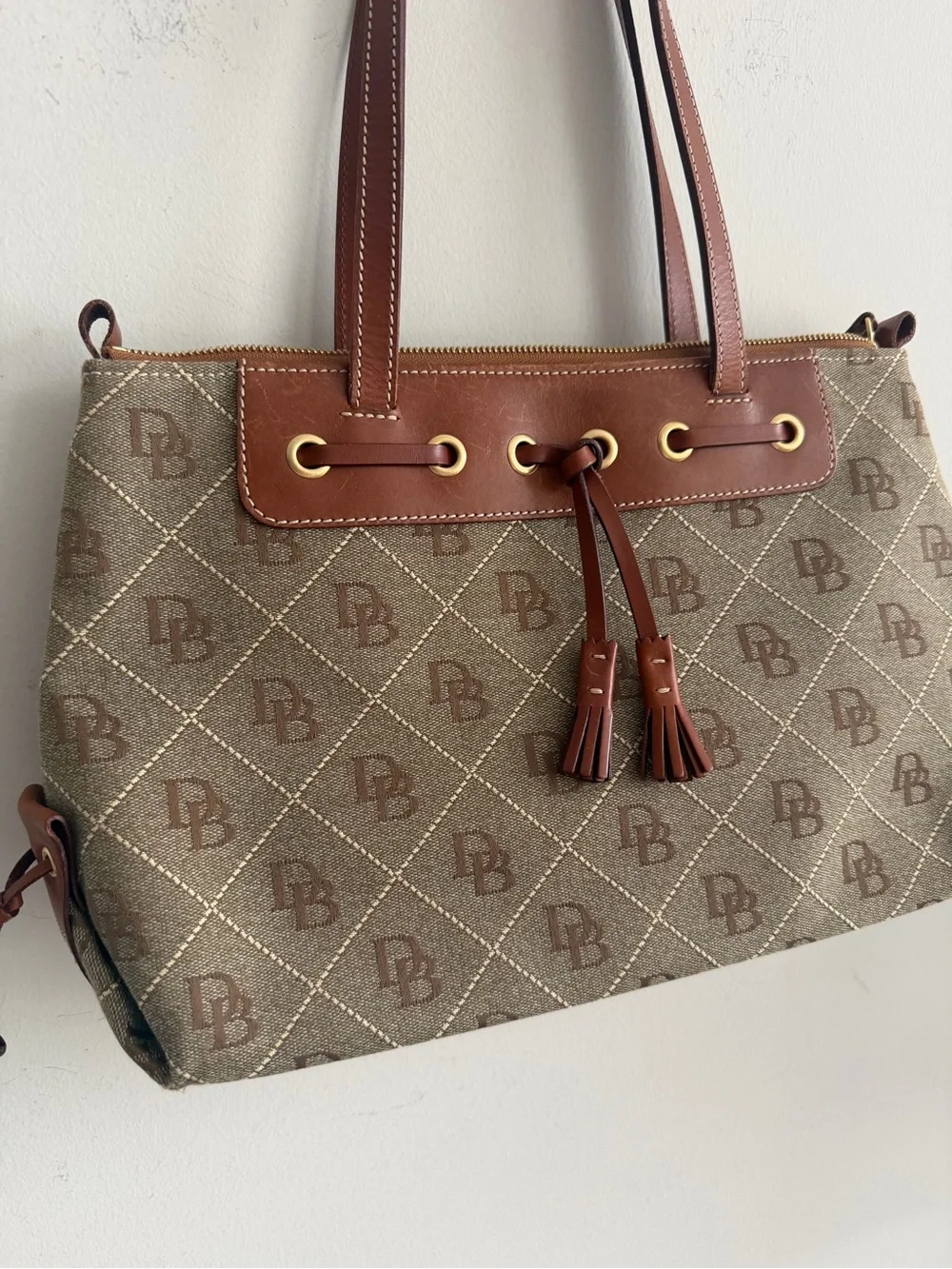 Dooney‎ and Bourke Signature Canvas Monogram Tote Brown Tan